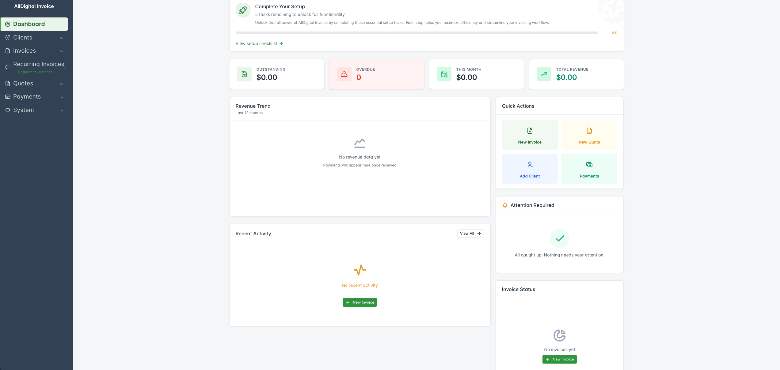 AllDigital Invoice dashboard built by AllDigital GY
