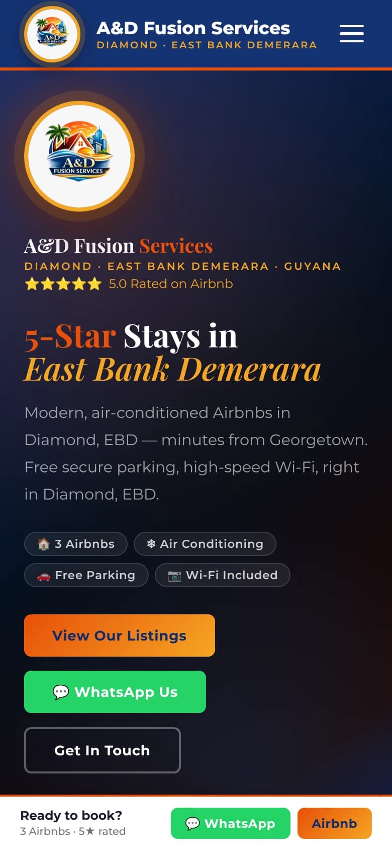A&D Fusion Services homepage on a mobile screen