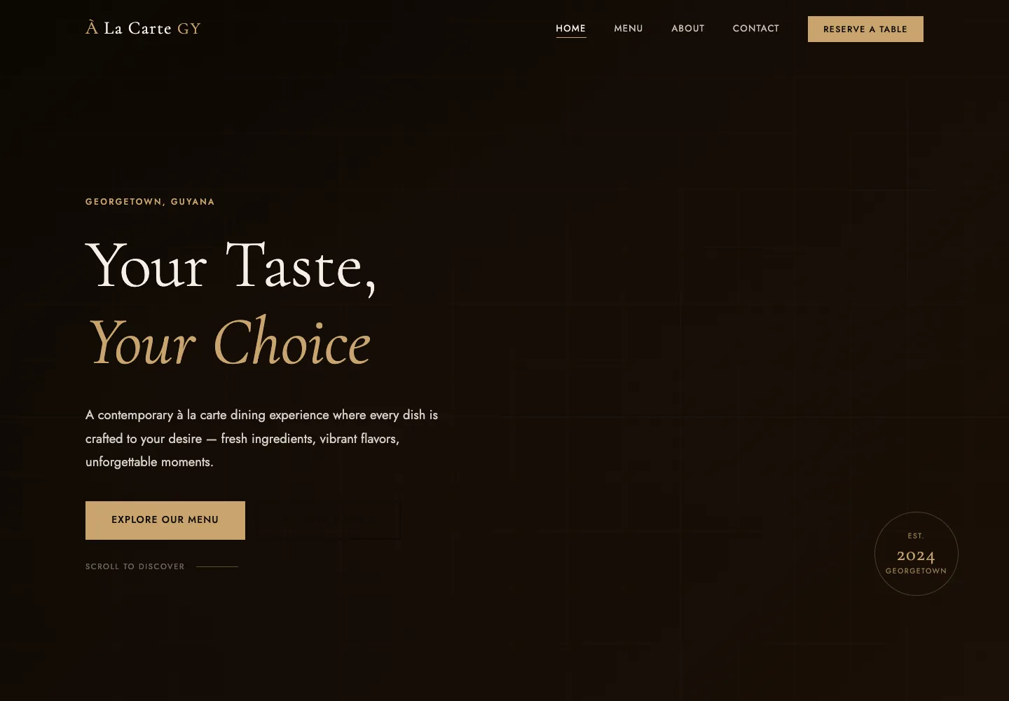 À La Carte GY — Restaurant Website — desktop homepage screenshot
