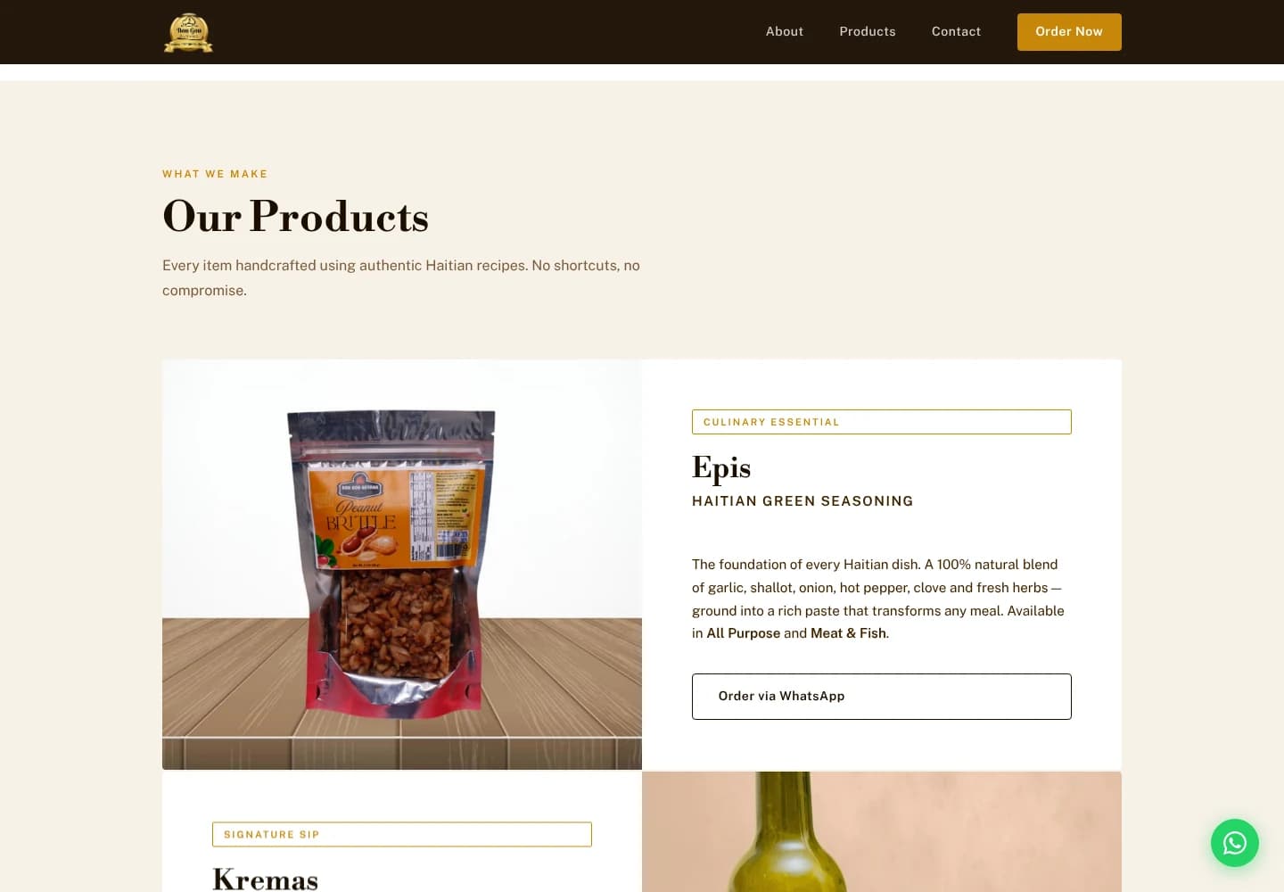 Bon Gou Guyana product section with product cards