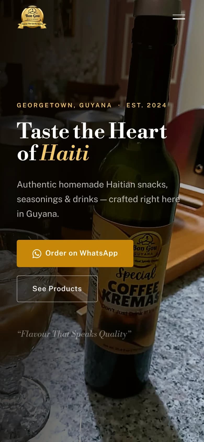 Bon Gou Guyana homepage on a mobile screen