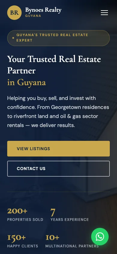 Bynoes Realty Guyana — Real Estate Listings Website — mobile view screenshot