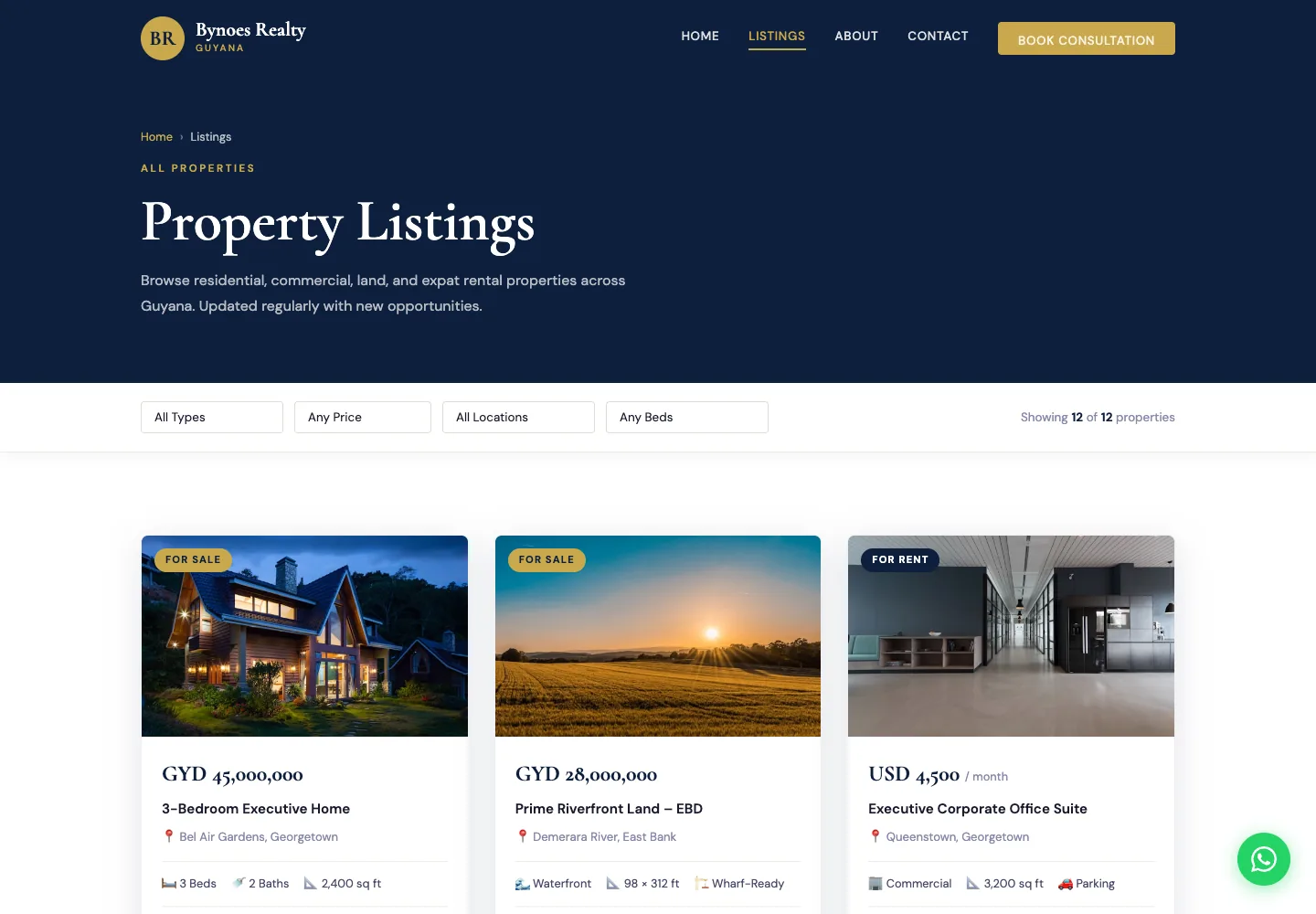 Bynoes Realty Guyana — Real Estate Listings Website — additional page screenshot