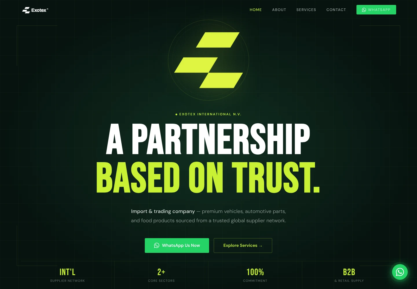 EXOTEX International homepage on desktop