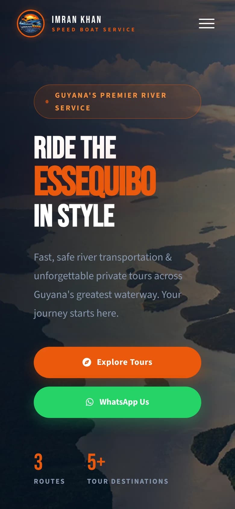 Imran Khan Speed Boat Service homepage on a mobile screen