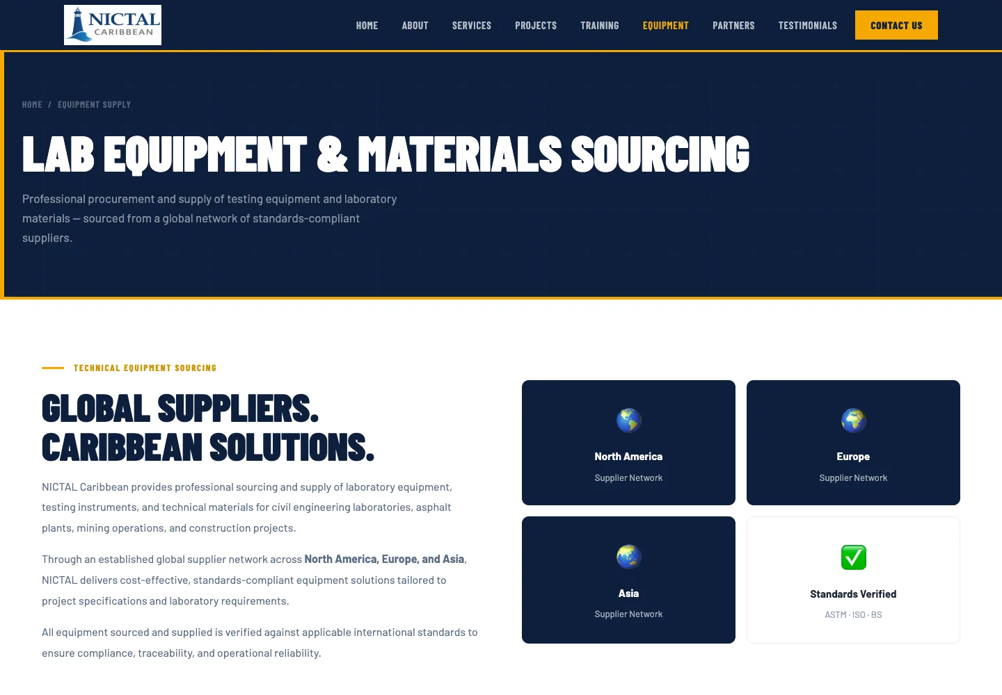 NICTAL Caribbean — Materials Testing & Training Website — additional page screenshot