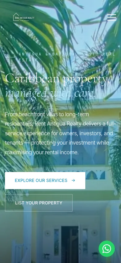 Rent Antigua Realty — Caribbean Real Estate Website — mobile view screenshot