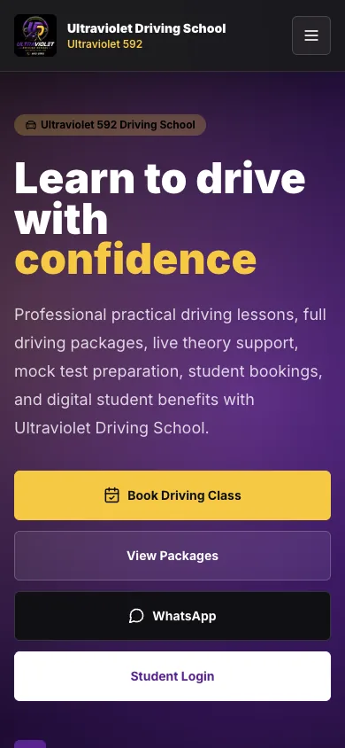 Ultraviolet Driving School — Booking & Student Portal — mobile view screenshot